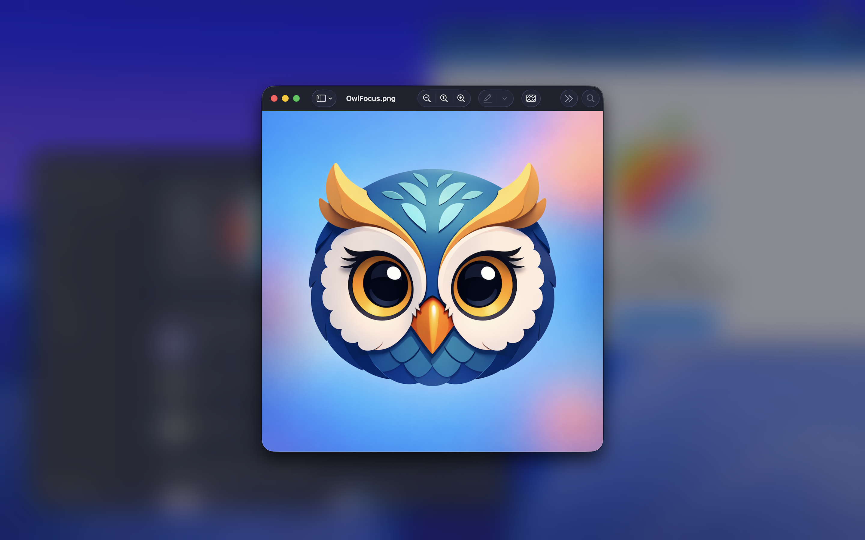 OwlFocus app icon shown in a centered window while background windows are blurred