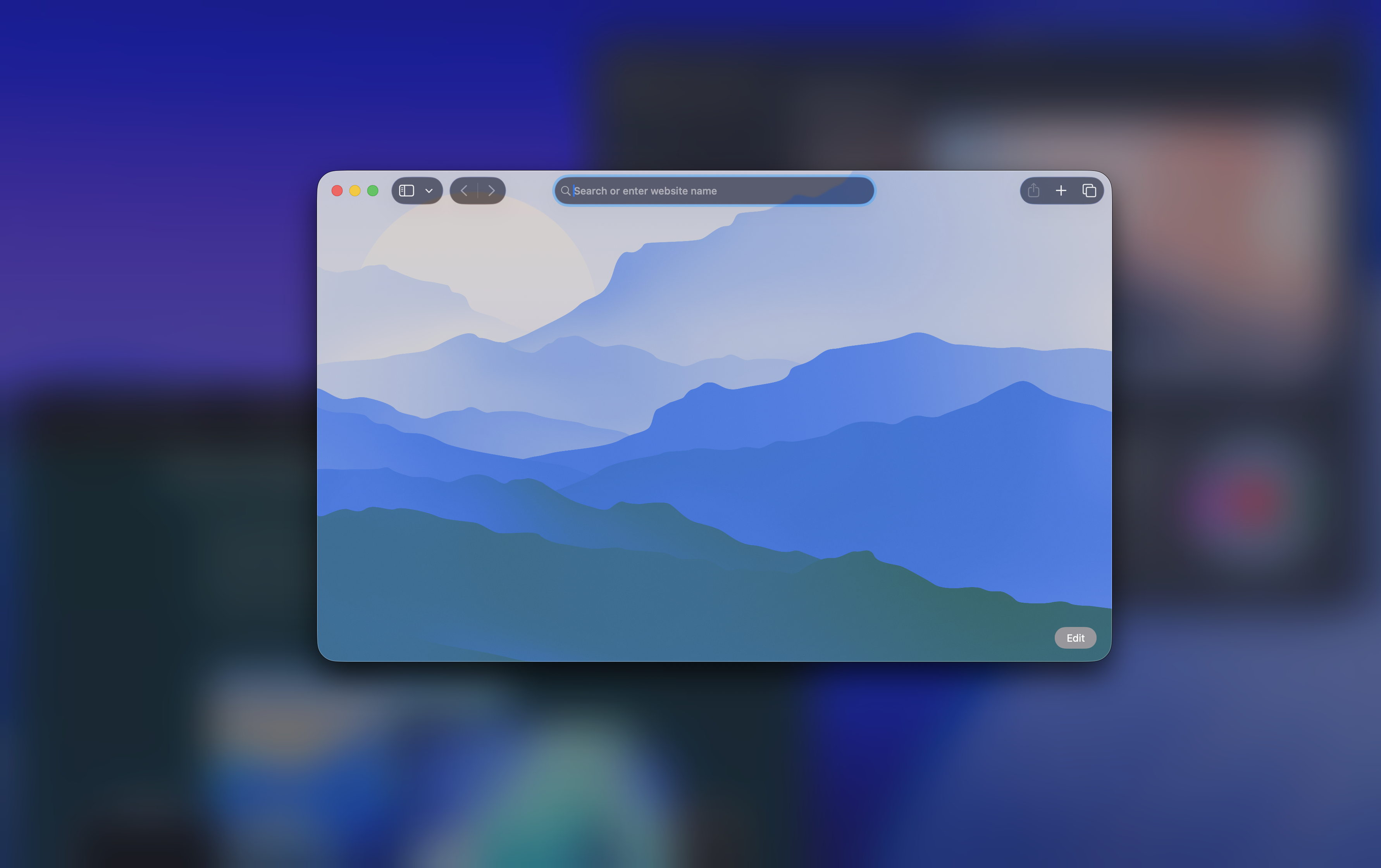 A browser window stays in focus while the surrounding desktop background is softly blurred